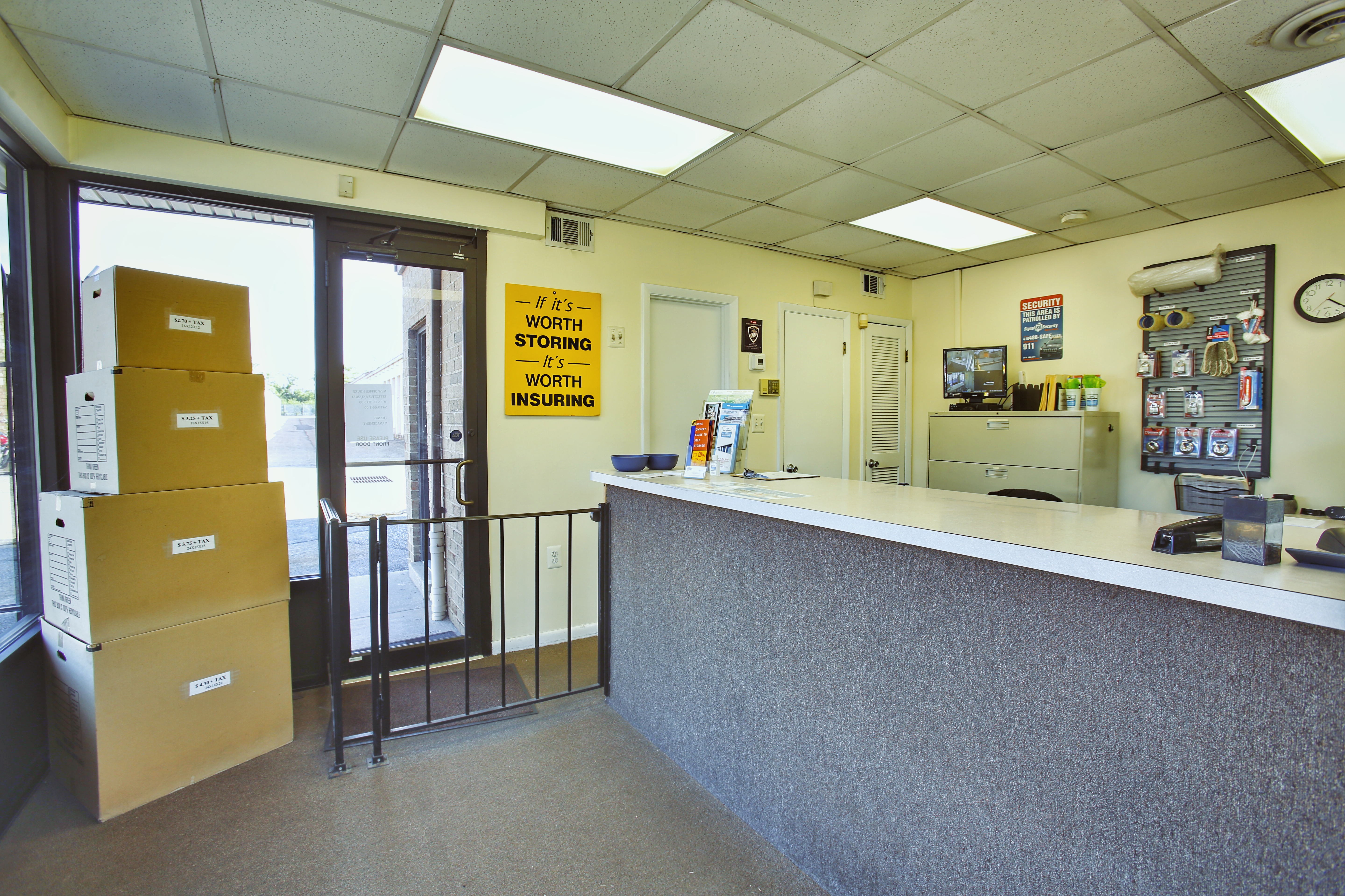 Storage Facility Office in Dundalk, Maryland with moving supplies